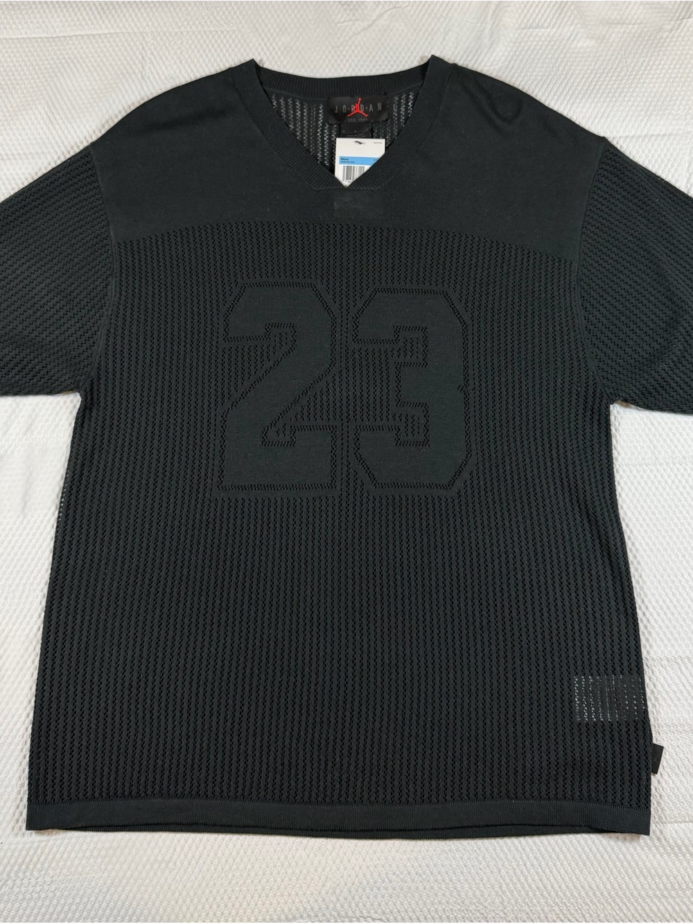 Jordan Men’s Black V-Neck Mesh Jersey Sweater with 23 Detail - Medium